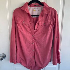 Eddie Bauer Womens Travex Shirt s Salmon Pink Roll Tab Long Sleeve Vented Hiking